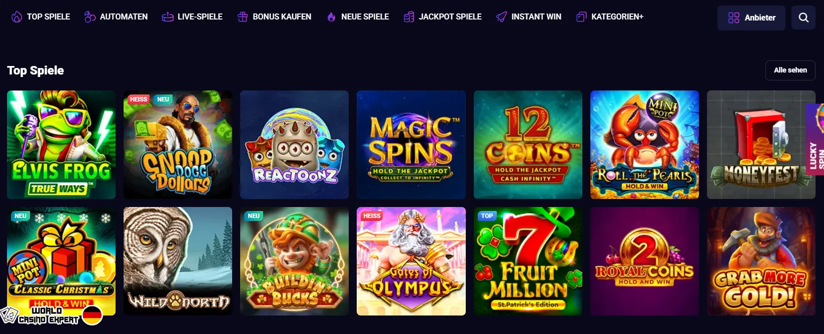 Spiele, die Sie bei Lucky7even spielen können